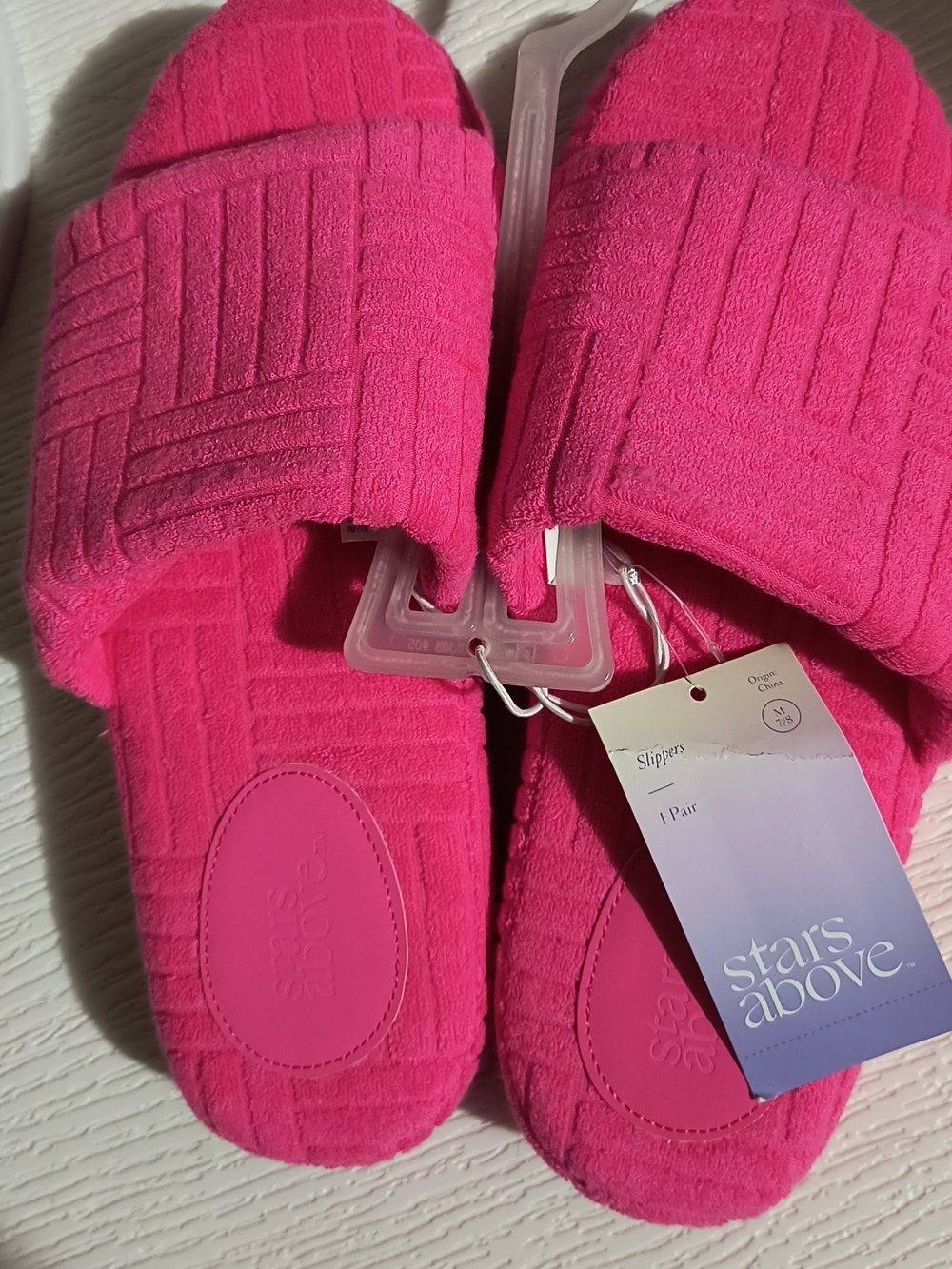 Stars Above Hot Pink Terry Slide Slippers